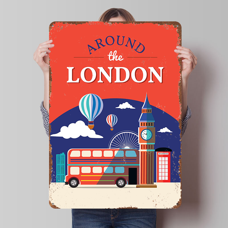 Metalowy plakat podróżniczy z  – Retro Gaming London recenzja i cena